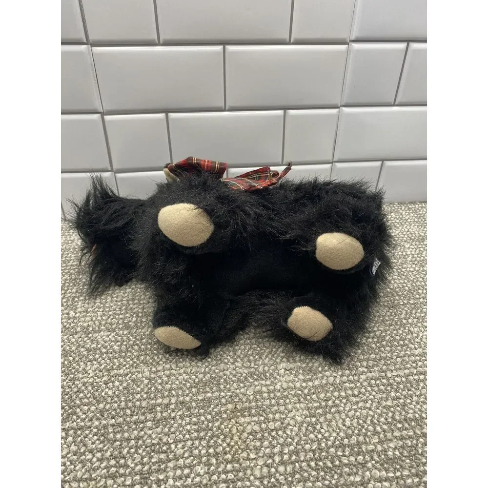 Emotions‎ VTG Scottie Terrier Plush Puppy Dog Tush Tag Attached Black W Bow HG3